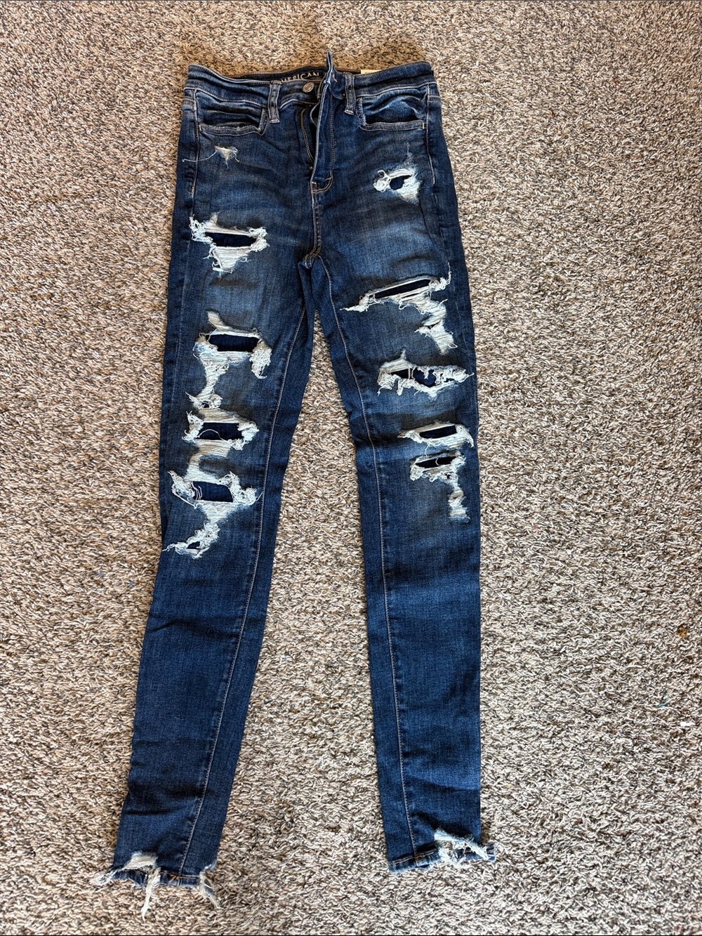 American Eagle Outfitters Dark Blue Distressed Skinny Jeans